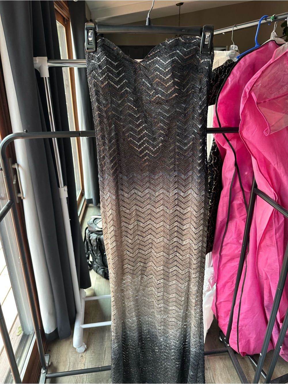 Jump Strapless Ombre Sequin Gown - Black to Silver